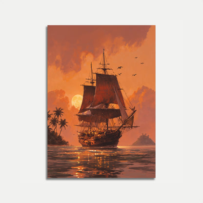 Sunset Pirate Ship Voyage Poster