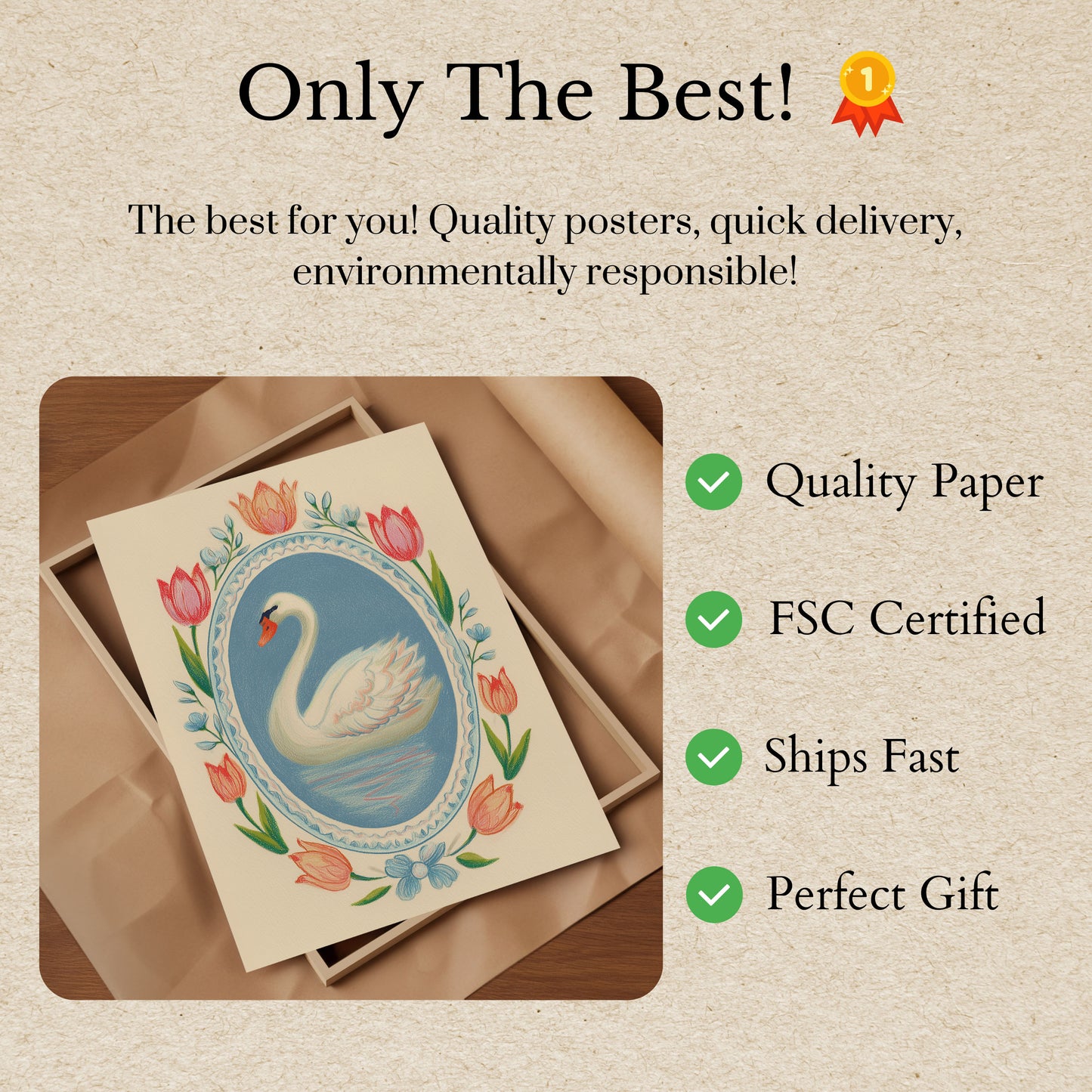 Elegant Swan Floral Framed Poster