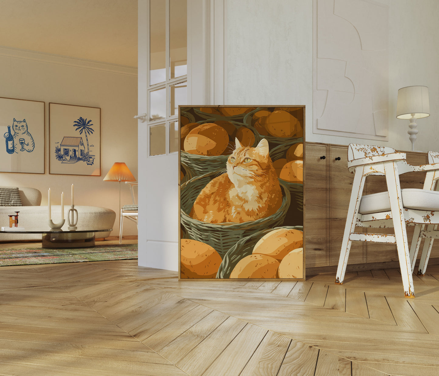 Póster de Gato Naranja en Canasta de Pan