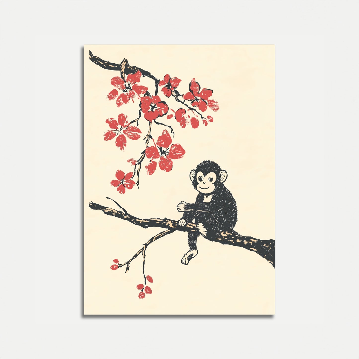 Playful Monkey in Blossom Tree Poster