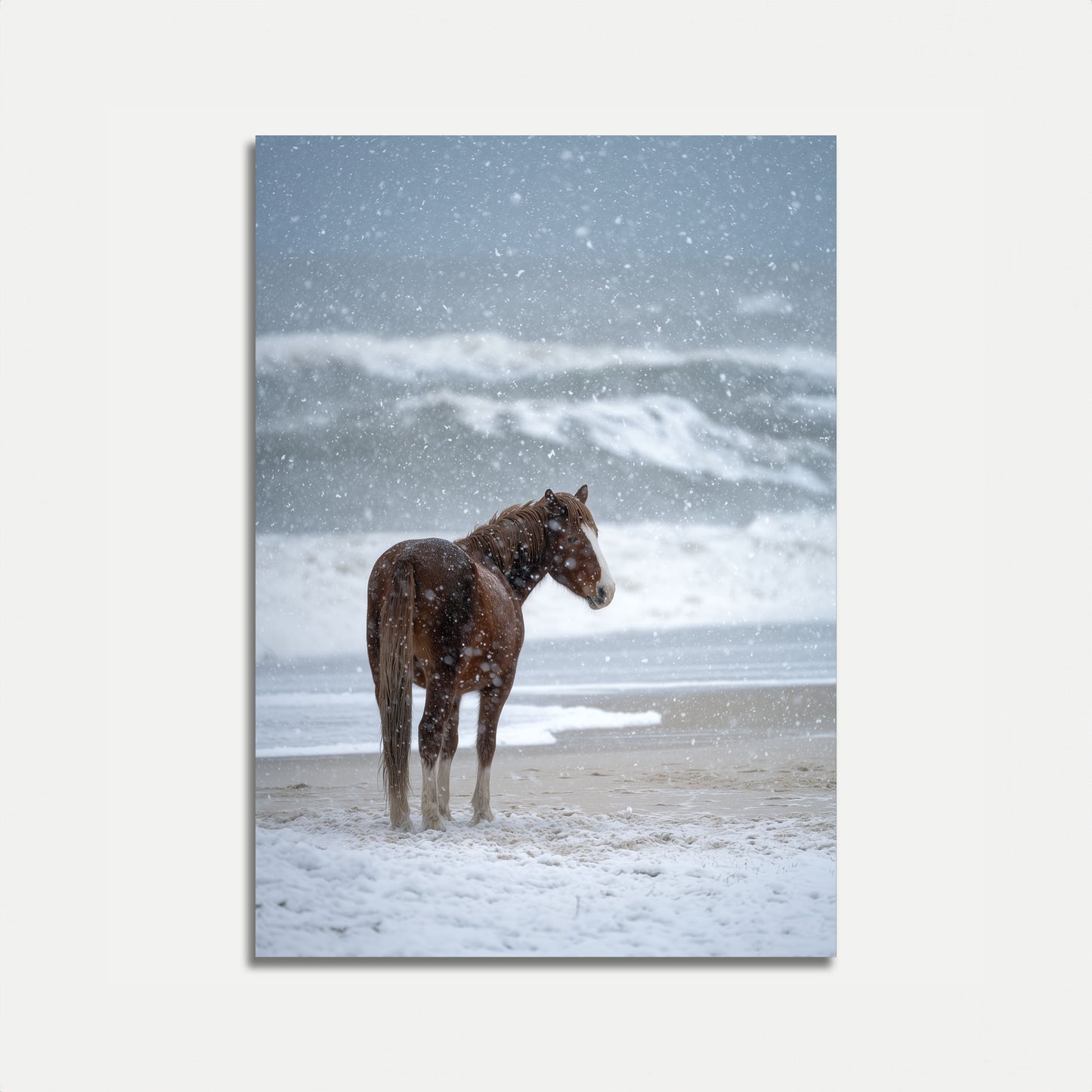 Osamělý kůň ve sněhové bouři - plakát