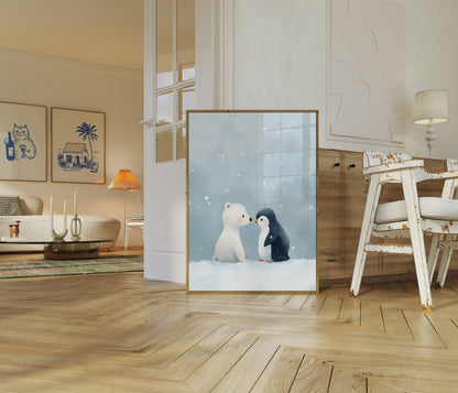 Snowy Friends Embrace Poster