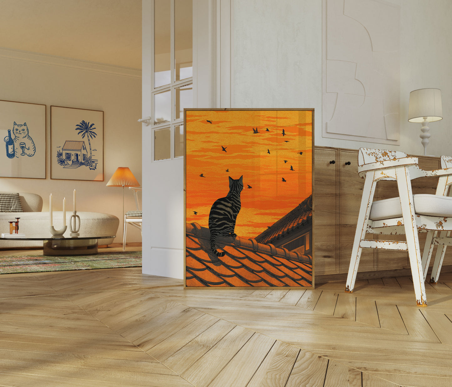 Tabby Kat Tagkant Solnedgang Plakat