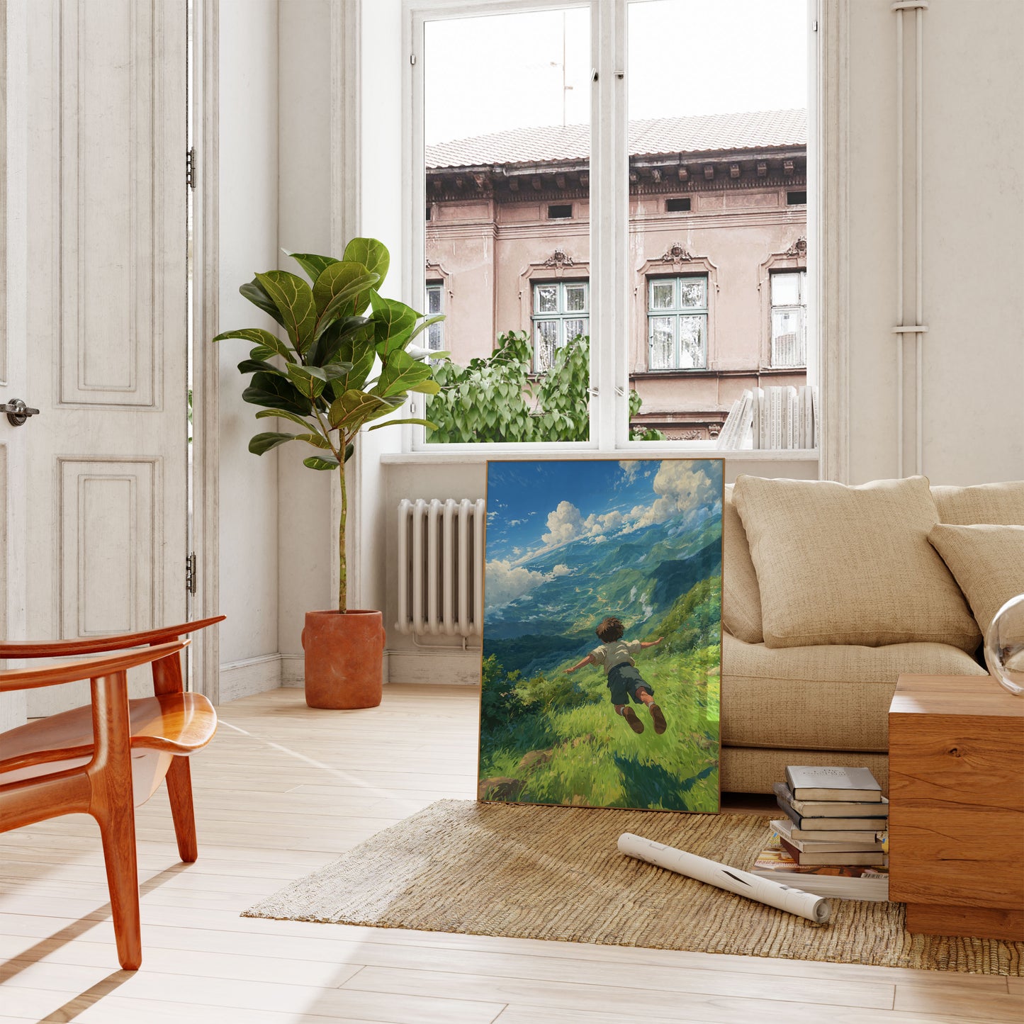 Póster del vuelo de la libertad en la montaña