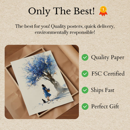 Dziewczyna Pod Niebieskimi Kwiatami Plakat