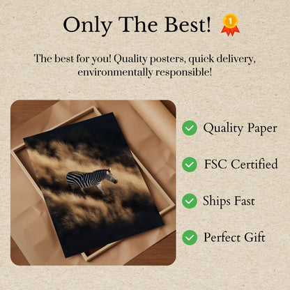 Zebra in Golden Grasslands Poster