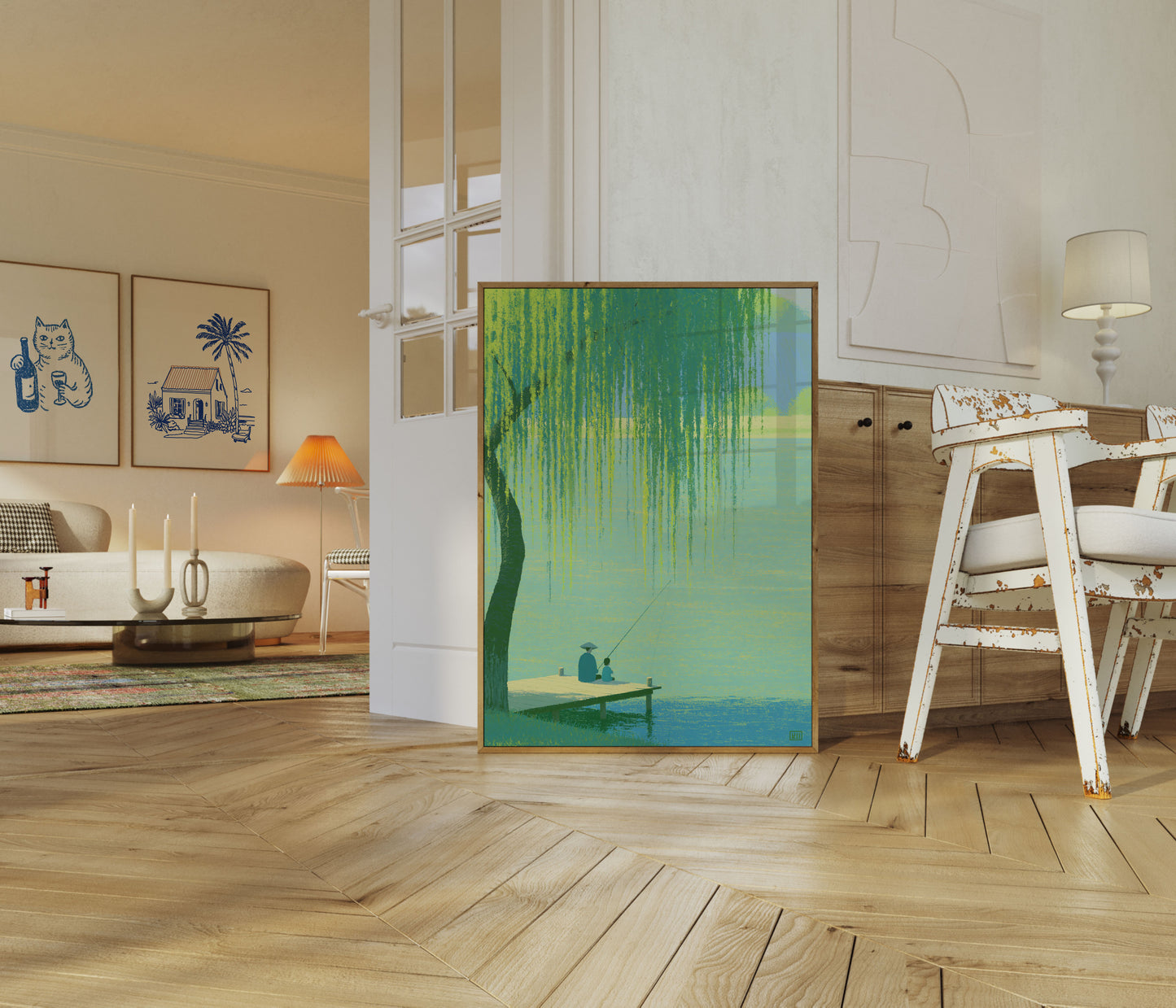 Pesca tranquila junto al sauce Póster