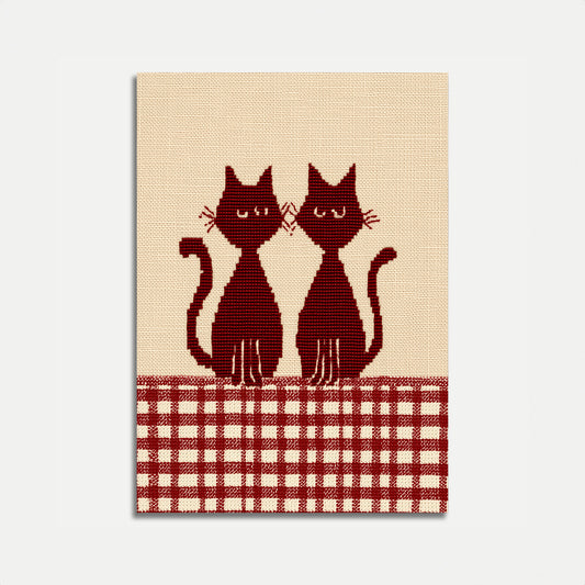 Poster con Due Gatti su Pavimento a Quadri