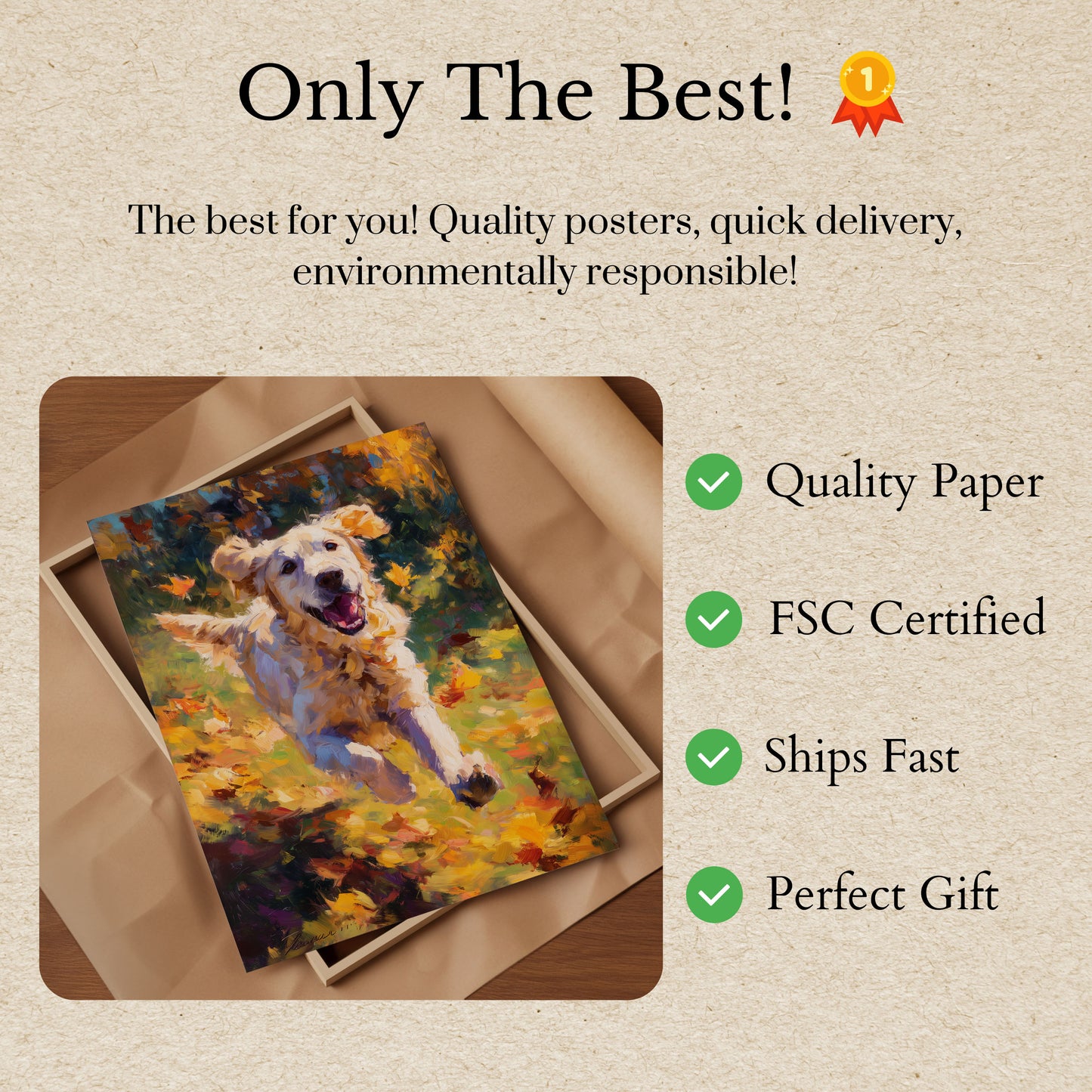 Happy Dog Running Through Flowers Poster