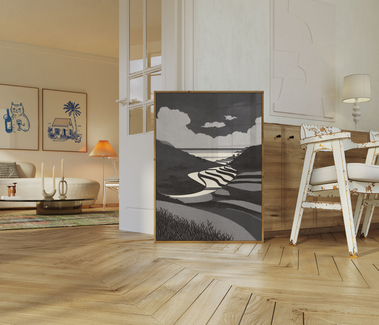 Winding River Valley Landscape Poster