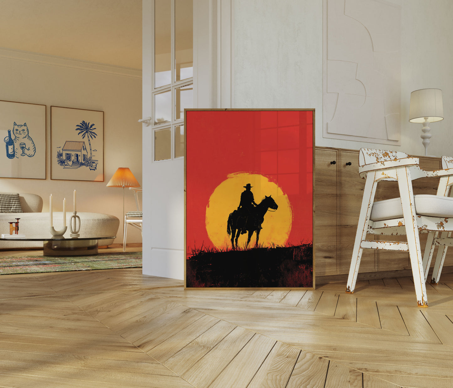 Sonnenuntergangs-Cowboy-Reiter-Poster
