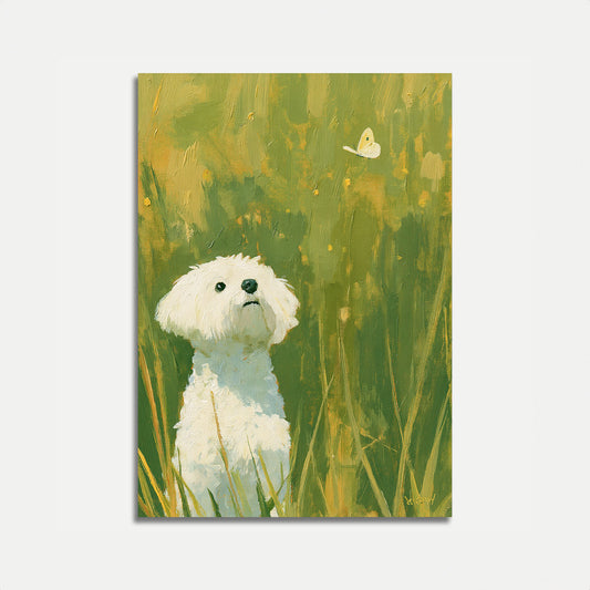 White Dog in Grass Field Poster