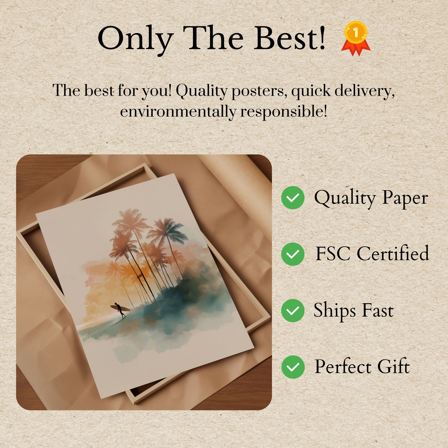 Surfer with Palm Trees Poster