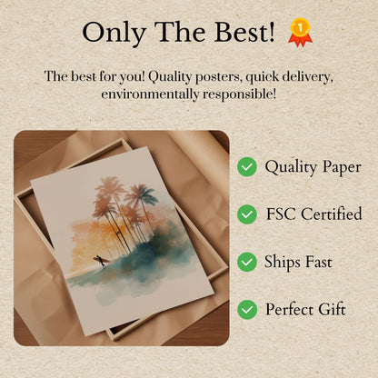 Surfer with Palm Trees Poster