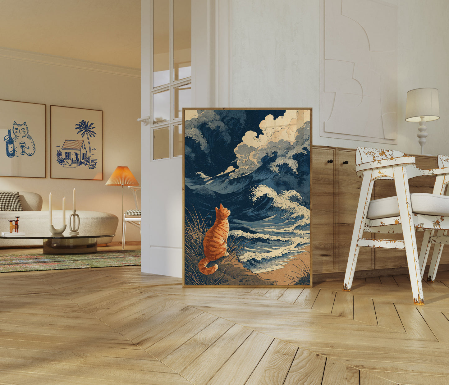 Orange Cat Watching Ocean Waves Poster

Affisch med Orange Katt som Tittar på Oceanvågor