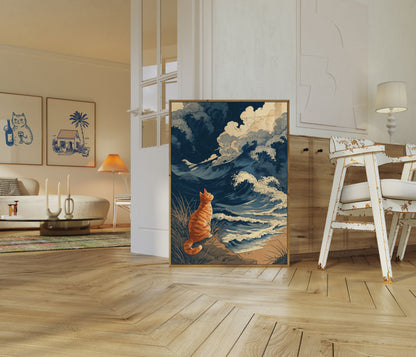Orange Cat Watching Ocean Waves Poster

Affisch med Orange Katt som Tittar på Oceanvågor