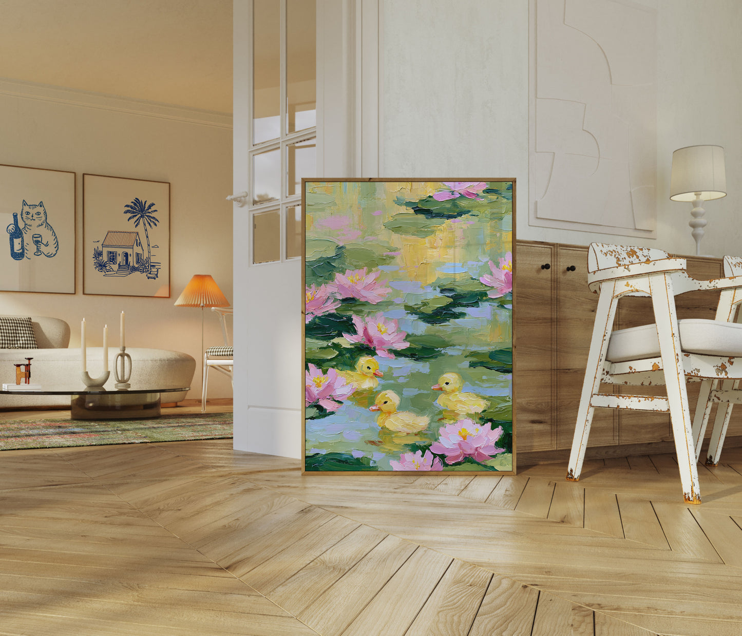 Ducklings Among Water Lilies Poster