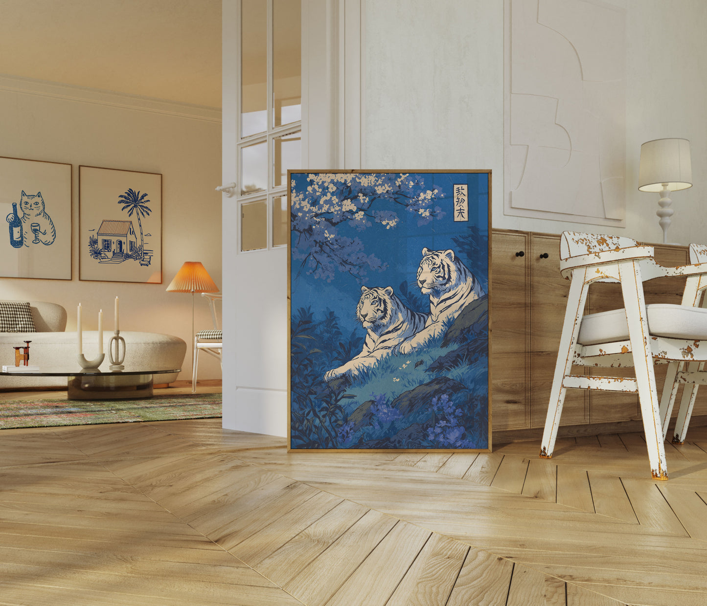 Tigers Under Cherry Blossoms Poster