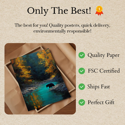 Oso junto al Arroyo Turquesa Póster