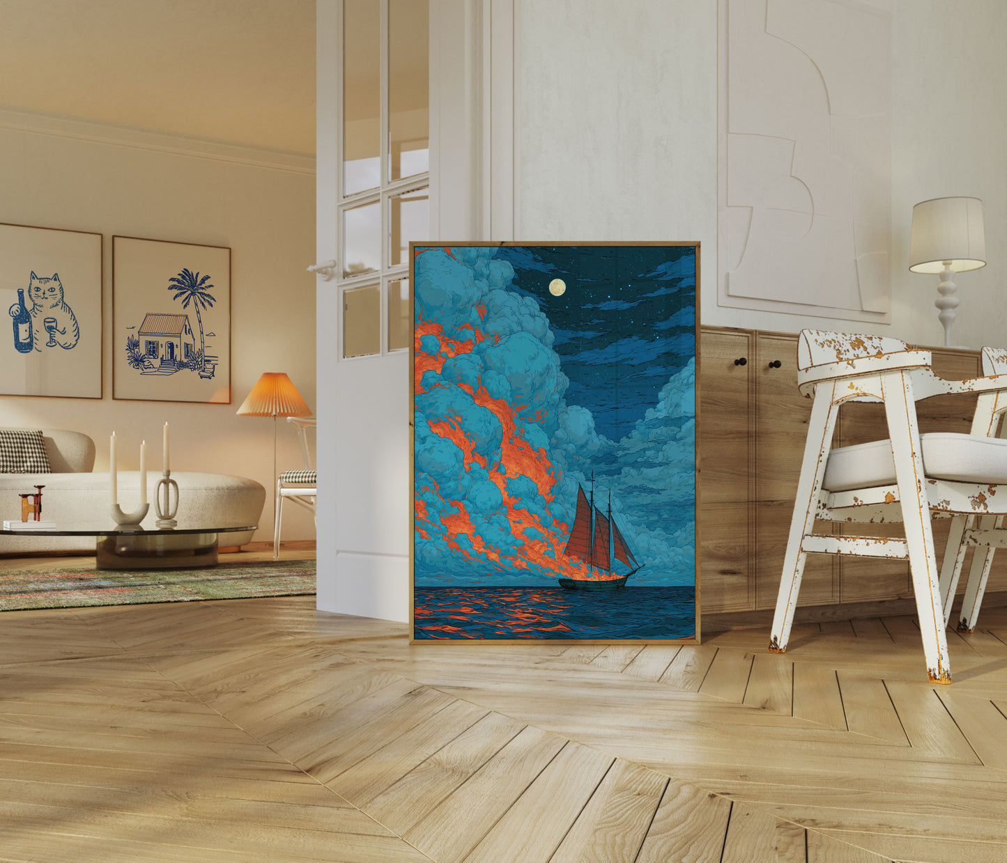 Poster Nave a Vela e Scogliere di Lava