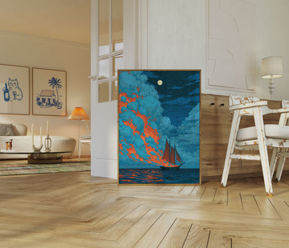 Poster Nave a Vela e Scogliere di Lava