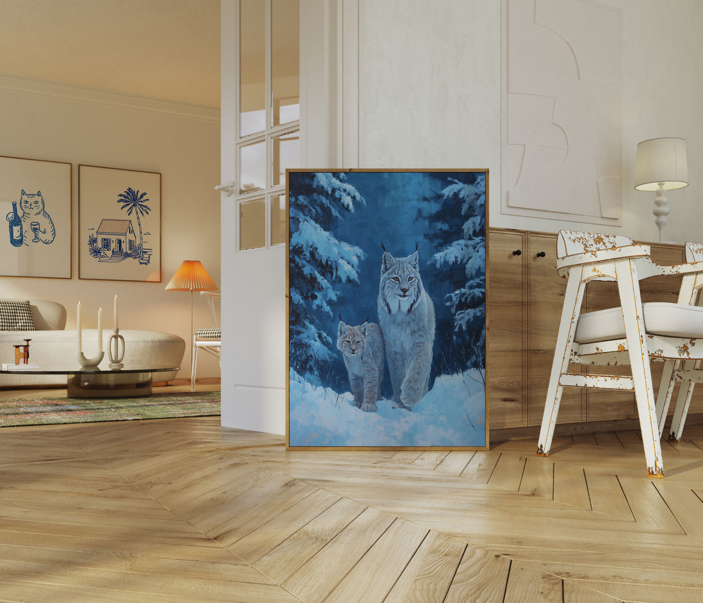 Lynx Family Winter Forest Poster