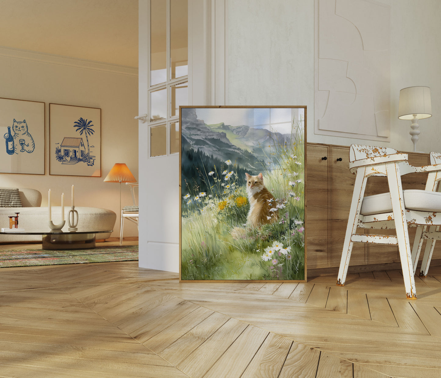 Katze auf Alpenwiesen-Plakat