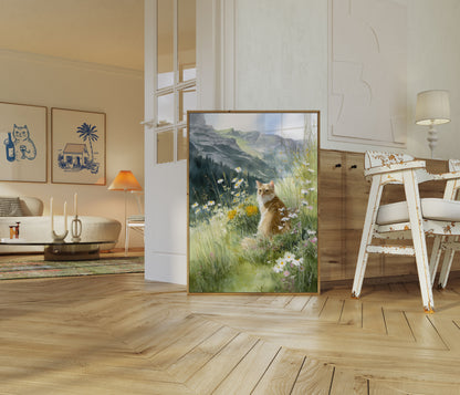 Katze auf Alpenwiesen-Plakat