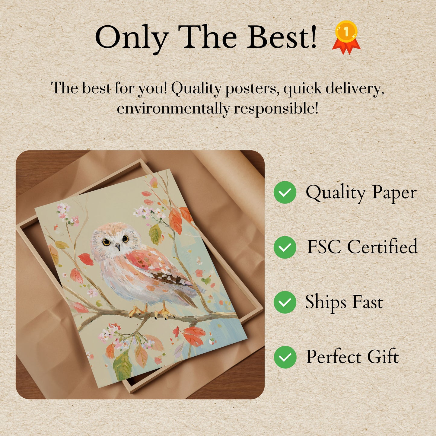 Soft Pastel Owl in Bloom Poster