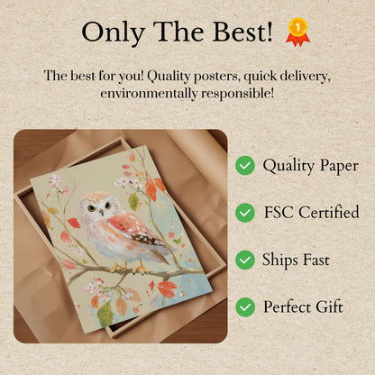 Soft Pastel Owl in Bloom Poster