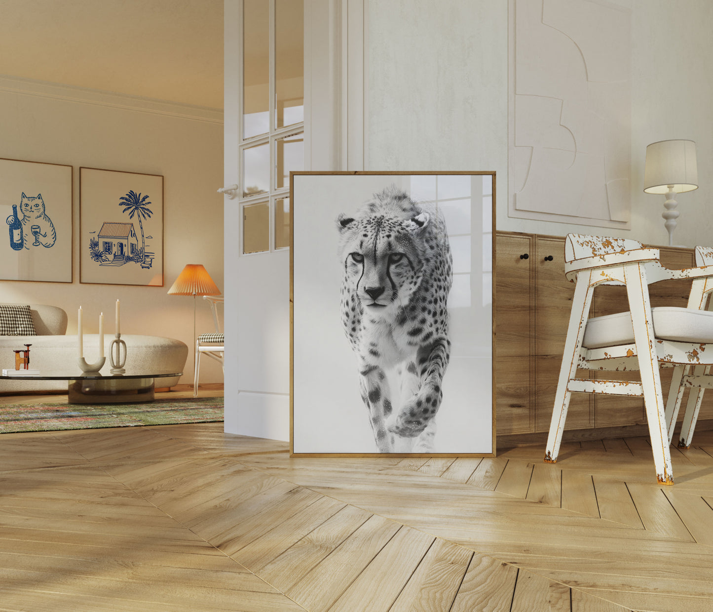 Fierce Cheetah Black and White Poster