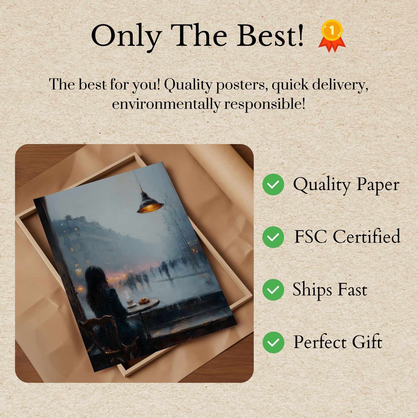 Cartel de Café de París en un Día Lluvioso