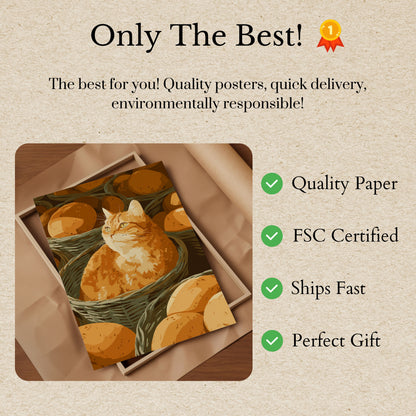 Póster de Gato Naranja en Canasta de Pan