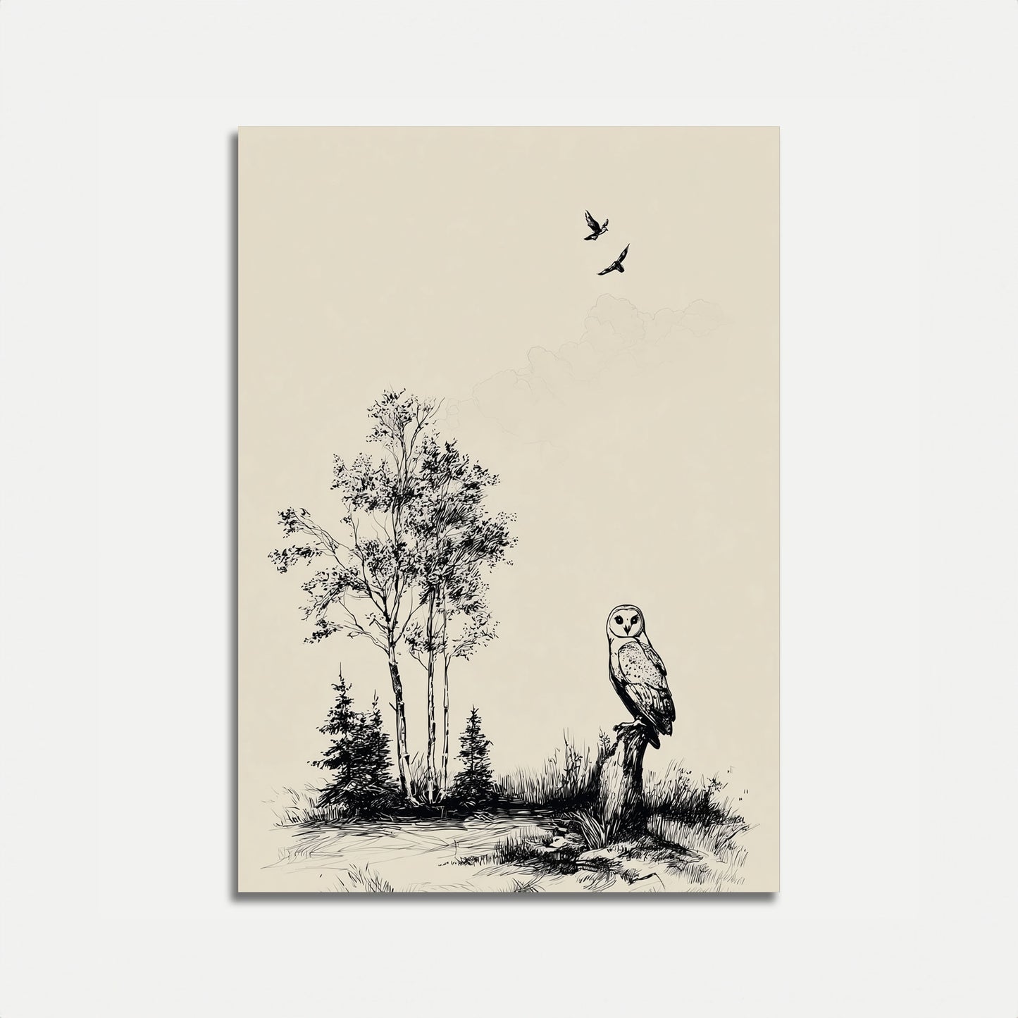 Affiche Paysage Clair de Lune de la Chouette Effraie