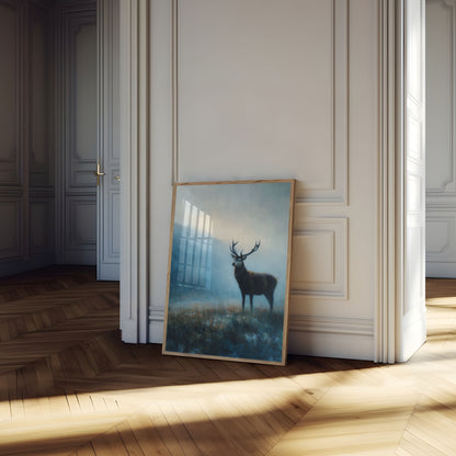 Majestic Stag in Misty Mountains Poster