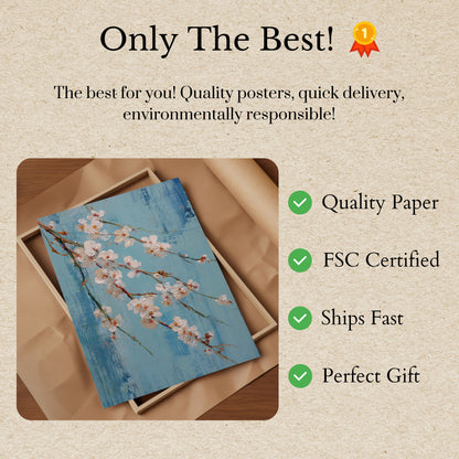 White Blossoms on Blue Poster