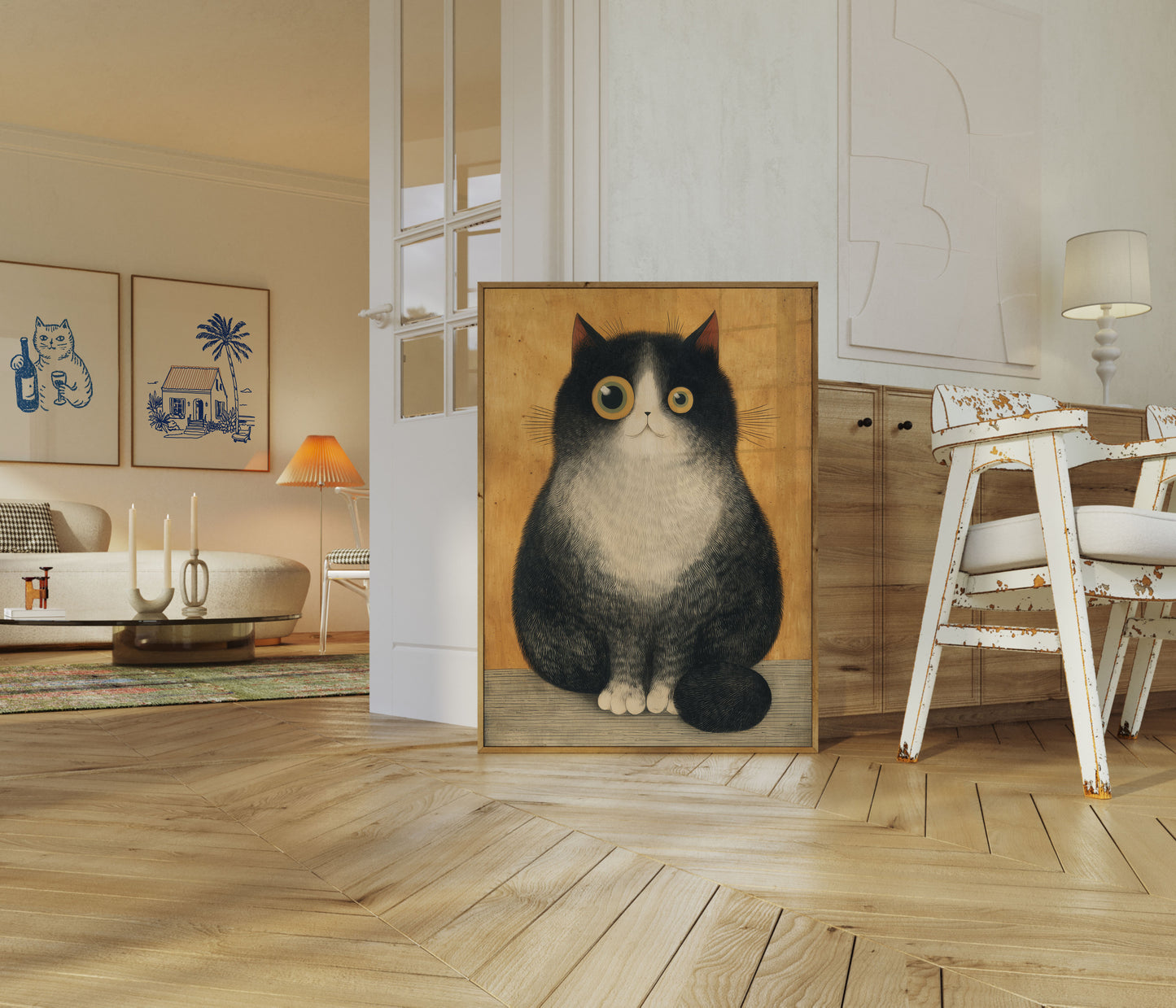 Plakat Portret Czarno-Białego Kota