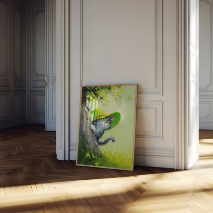 Playful Cat in Green Poster