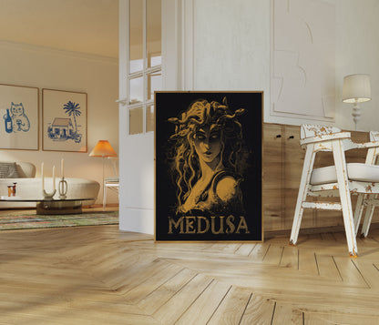 Poster mit Medusa-Mythologie aus Gold