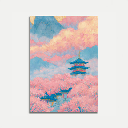 Cherry Blossoms Japanese Temple Poster
