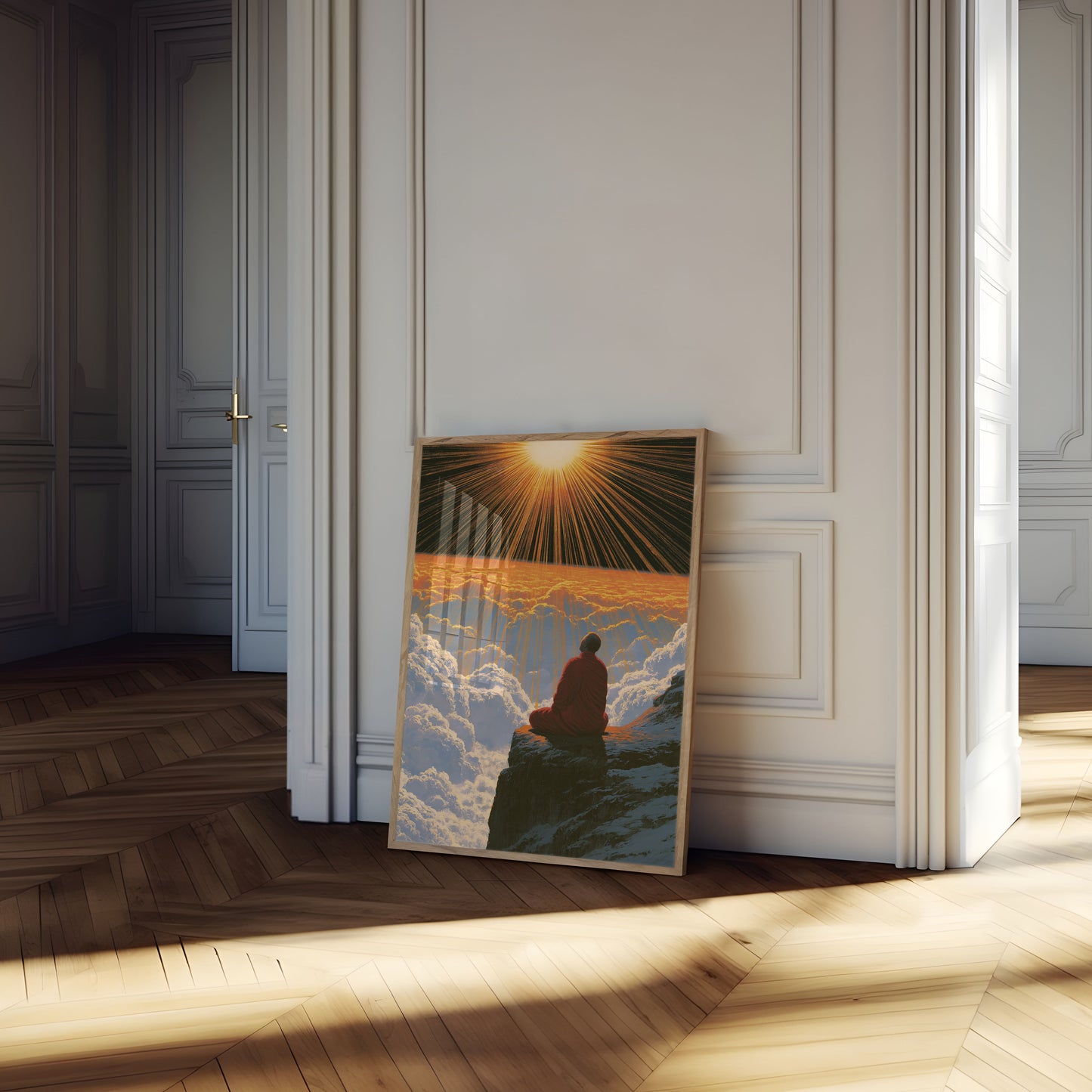 Poster: Monaco che medita sopra le nuvole