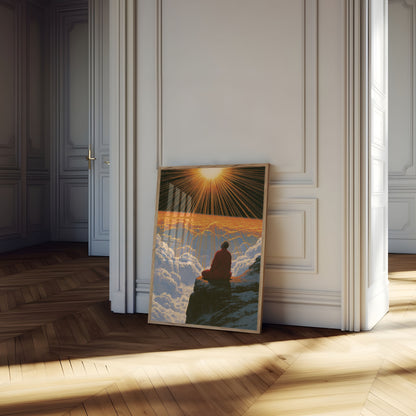 Poster: Monaco che medita sopra le nuvole
