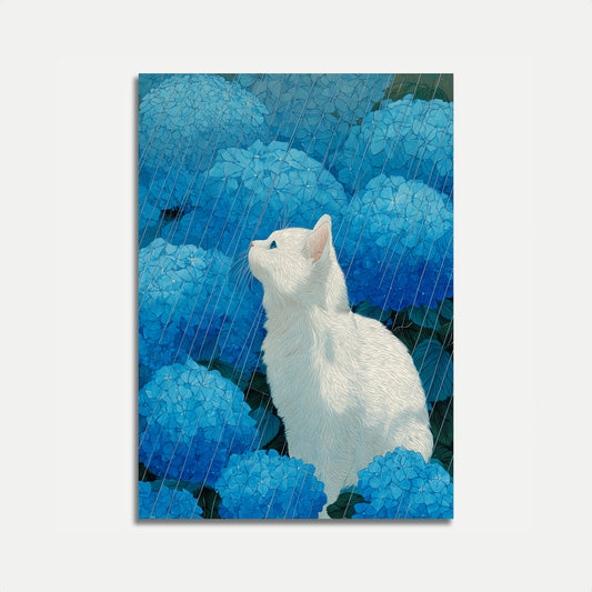 White Cat in Rain Poster