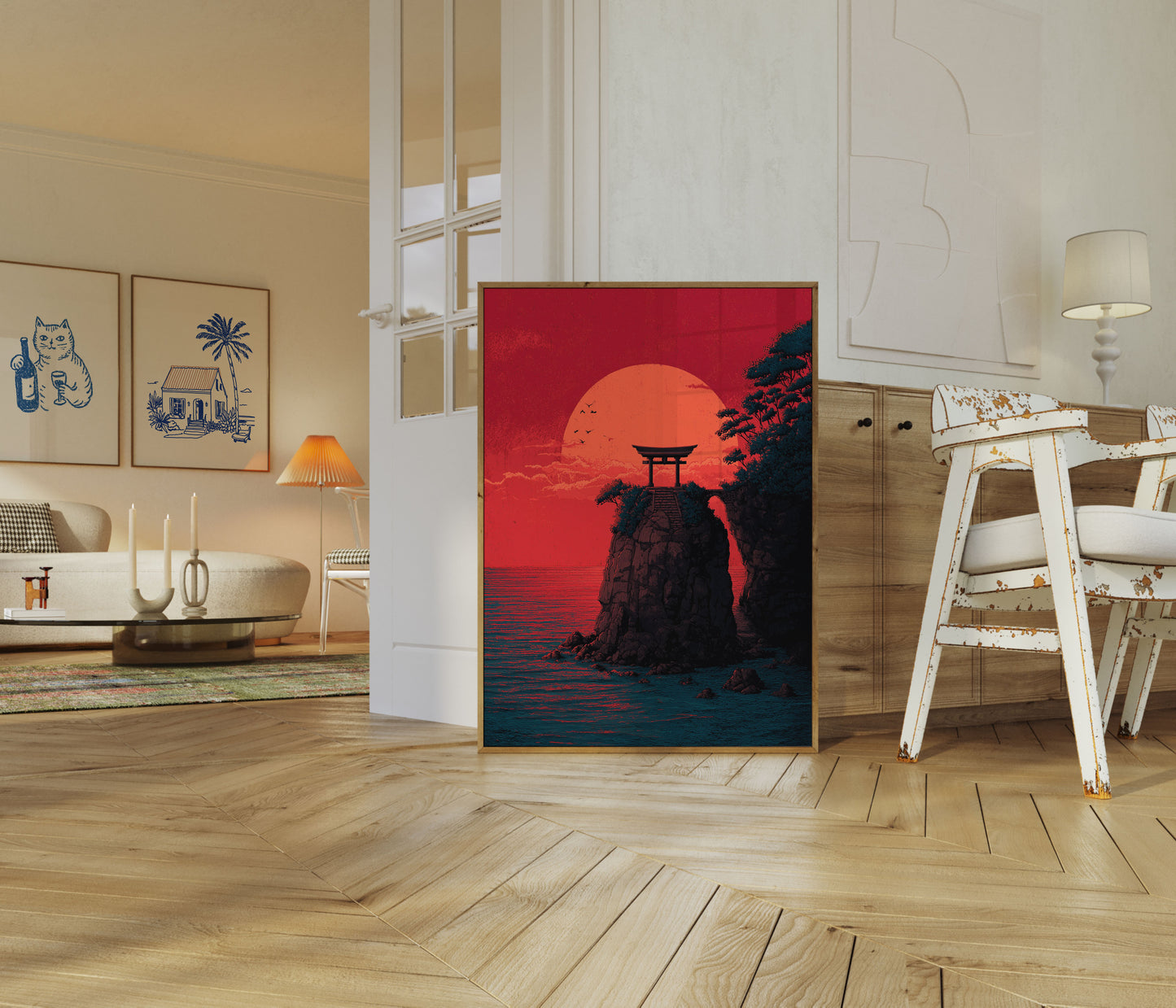 Japansk Tempel Solnedgang Plakat