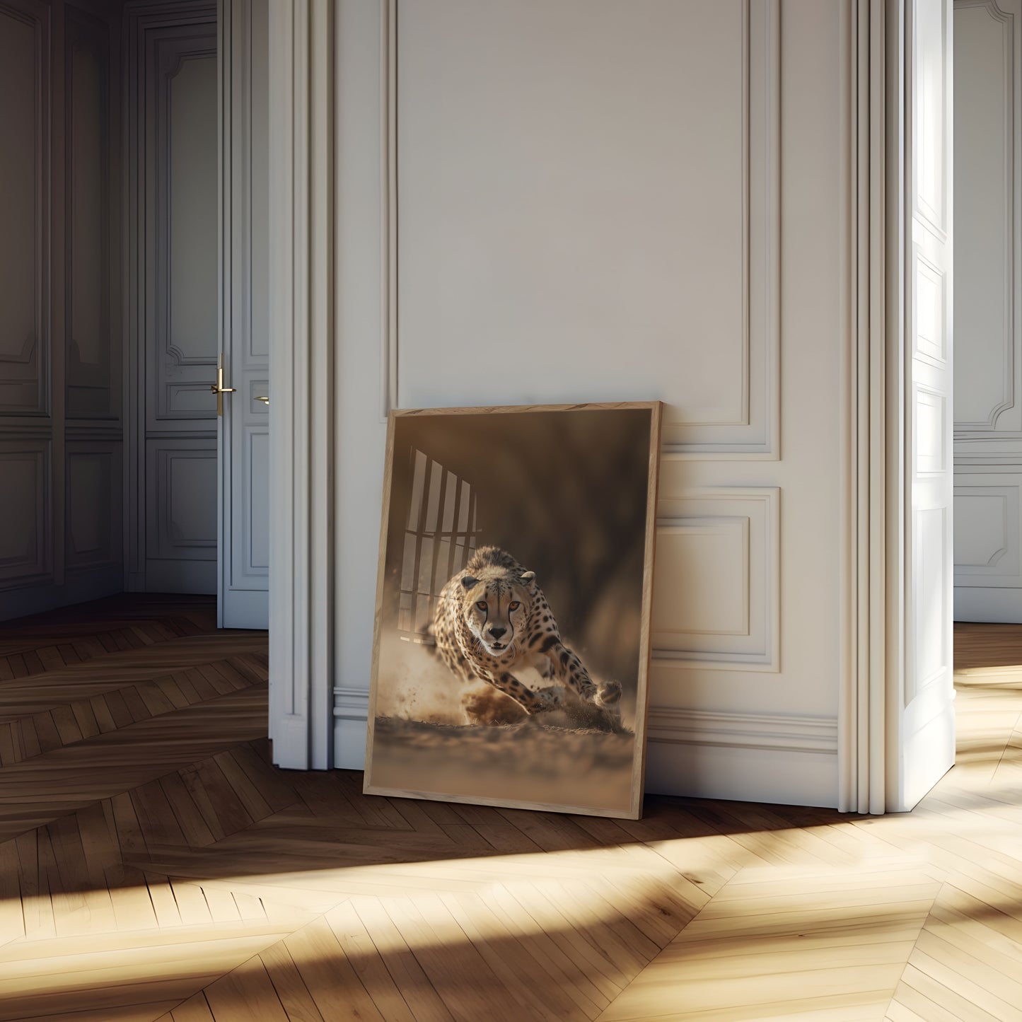 Póster de la carrera feroz del guepardo