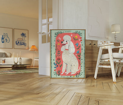 Cheerful Poodle Floral Poster