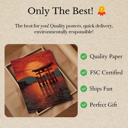 Japanese Torii Gate Sunset Poster