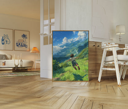 Póster del vuelo de la libertad en la montaña