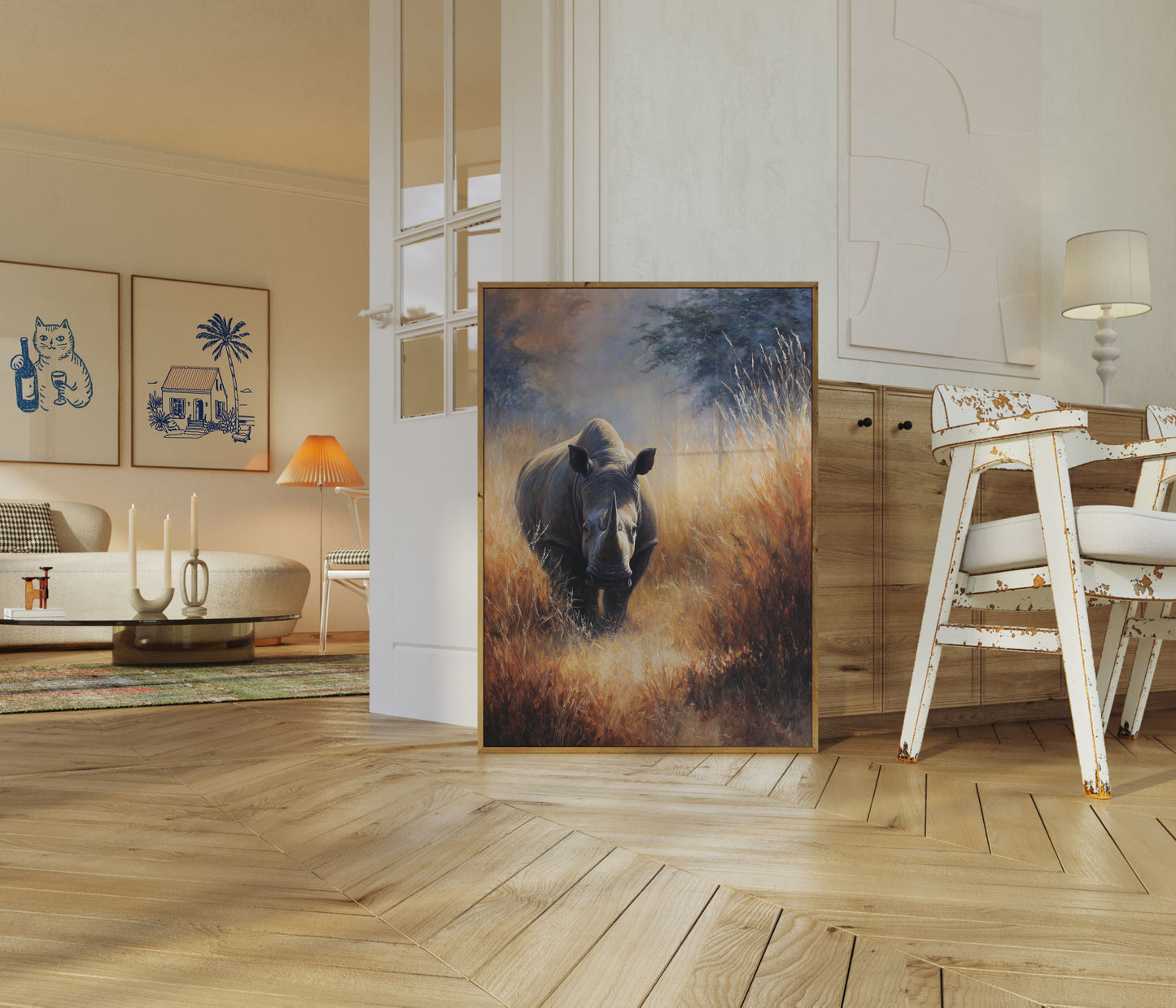 Majestic Rhino Grasslands Poster