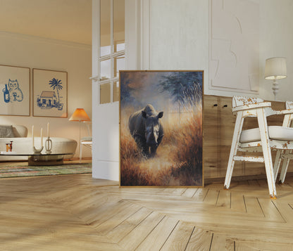 Majestic Rhino Grasslands Poster